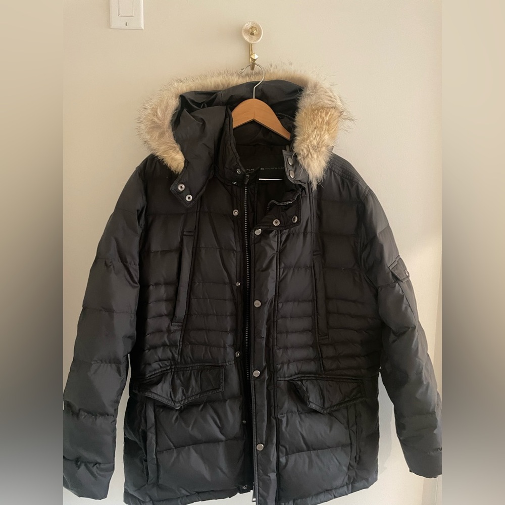 Men’s Puffer Jacket, Marc New York Andrew Marc, Black, Size L   Coyote Hood Trim